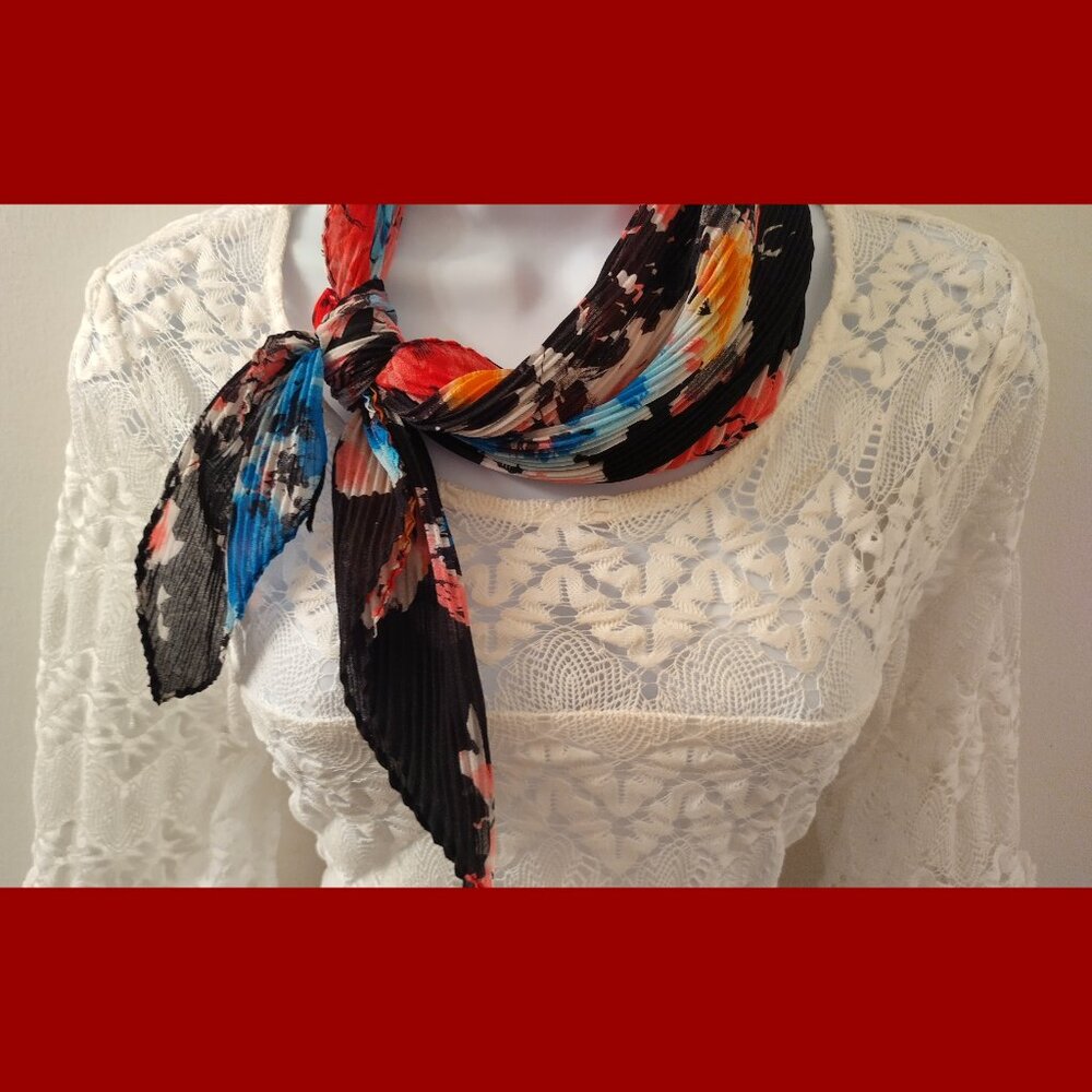White Lace Dress With Multi-Color Scarf - Picture 3 of 5